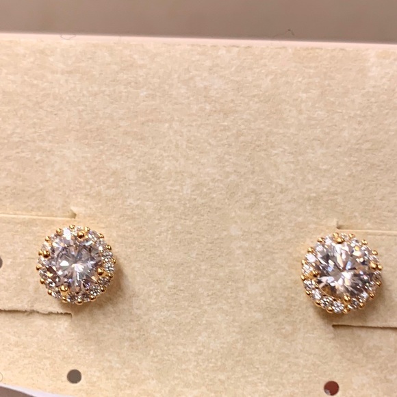 ADORNIA 14K Gold Swarovski Halo Stud Earrings - Picture 6 of 7